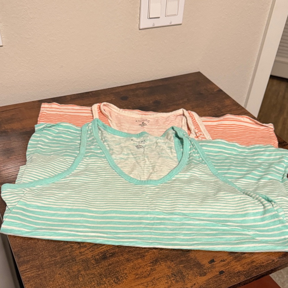 Sonoma Mint and Coral Striped Tank Tops